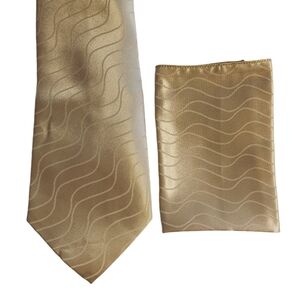 Karl Knox Mens Formal Tie & Pocket Square Business Gold Holidays Festive 58”